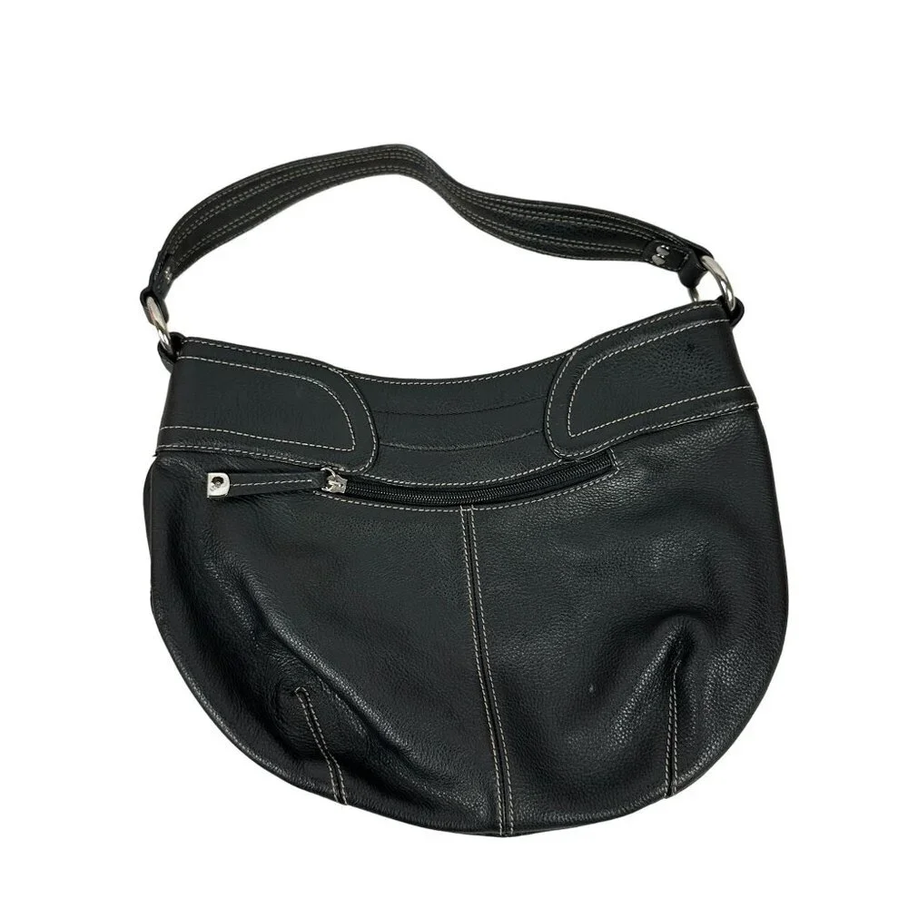Sophia Caperelli Black Leather Hobo Shoulder Bag With Leopard Print Lining